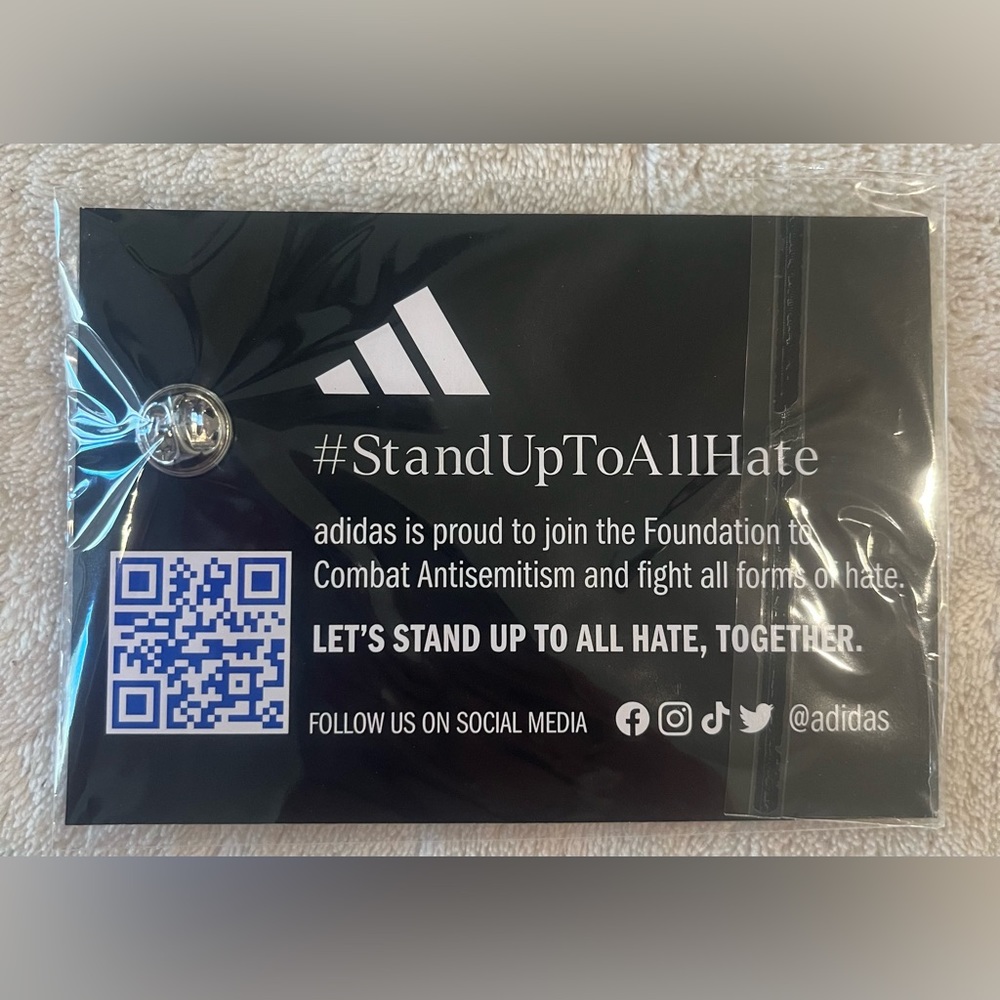 Adidas new pin Stand Up To Jewish Hate campaign